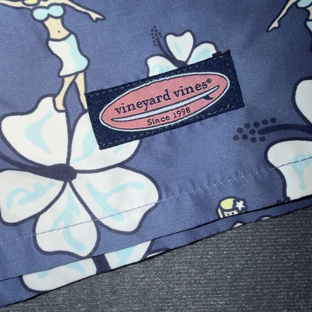 Vineyard‎ Vines Mens Blue Hula Girl Hibiscus Floral Swim Trunks Size Large